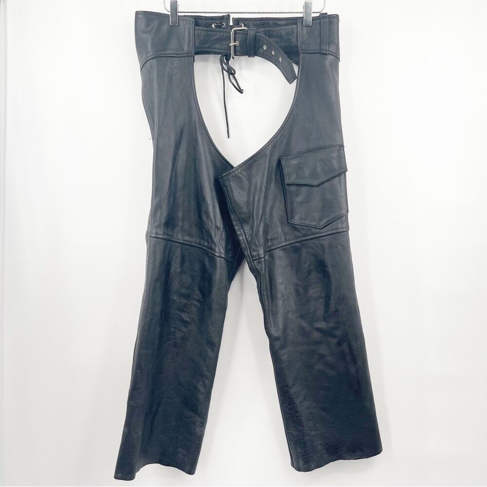 MOB Hand-tooled Leather Chaps Biker Black Horse Riding Size Extra Large USA Made